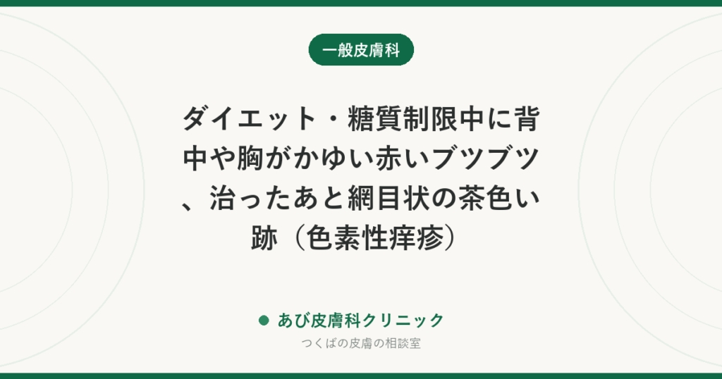 ダイエット・糖質制限中に背中や胸がかゆい赤いブツブツ、治ったあと網目状の茶色い跡（色素性痒疹）｜原因と治し方