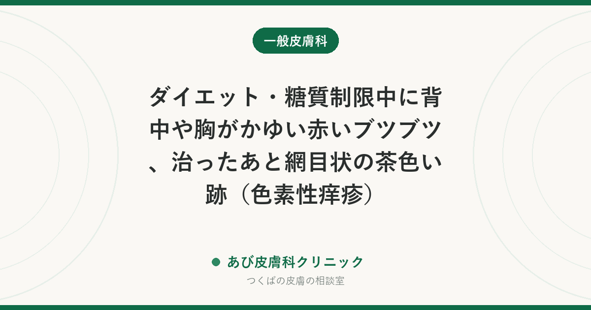 ダイエット・糖質制限中に背中や胸がかゆい赤いブツブツ、治ったあと網目状の茶色い跡（色素性痒疹）｜原因と治し方