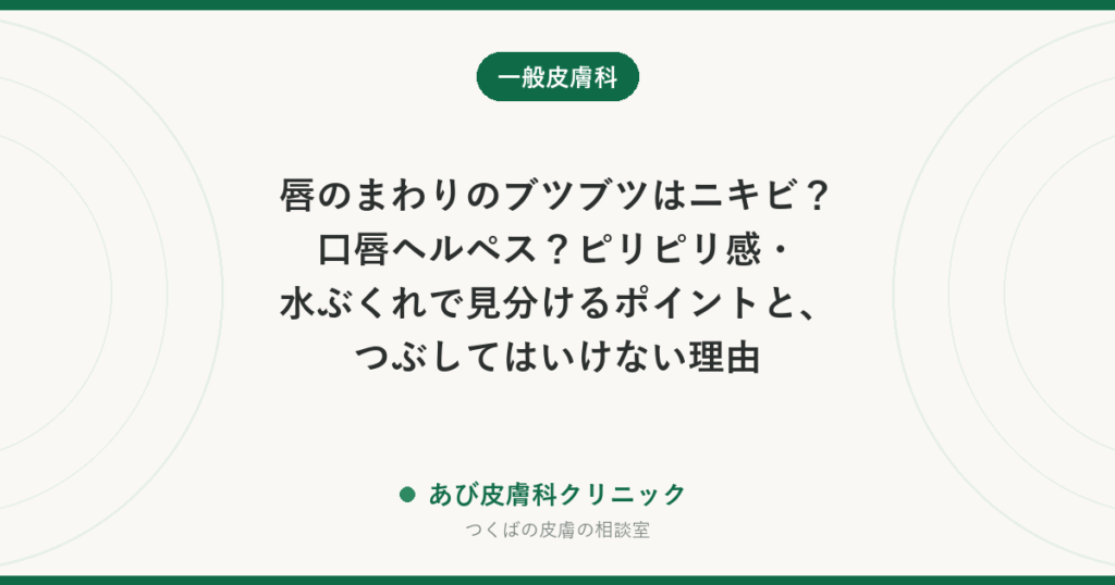 唇のまわりのブツブツはニキビ？口唇ヘルペス？ピリピリ感・水ぶくれで見分けるポイントと、つぶしてはいけない理由
